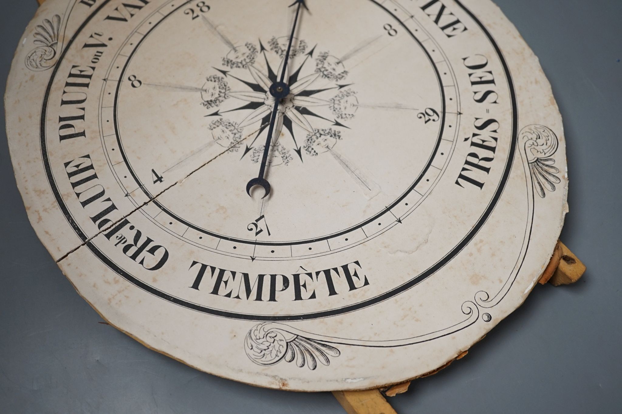 A 19th century printed barometer dial 38cm